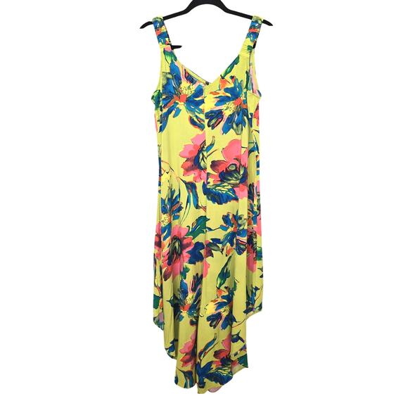 NWOT Vibrant Floral Wide Leg Jumpsuit Size L Boho V Neck Rayon Summer Beachy - Picture 1 of 8